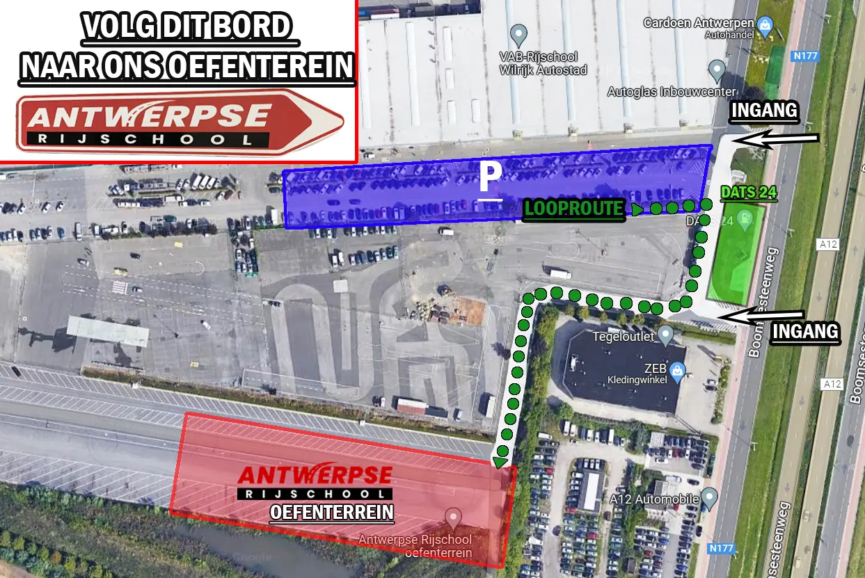 plattegrond oefenterrein terugkommoment Antwerpse Rijschool